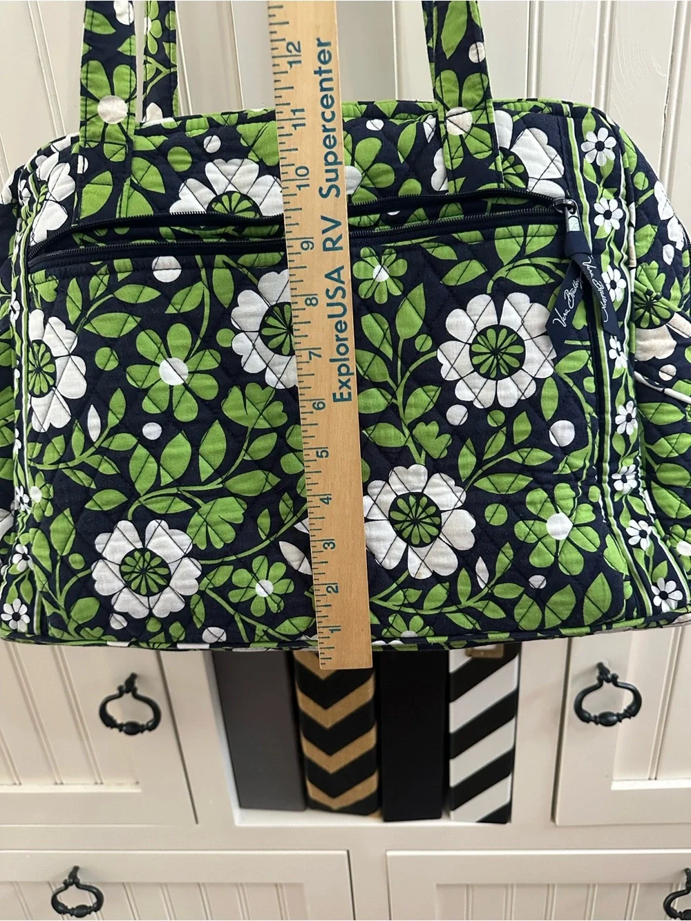 Vera Bradley”Lucky You” Navy, Green & White Quilted Floral Shoulder Diaper Tote